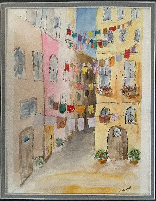 Watercolour of cloths lines in Italy